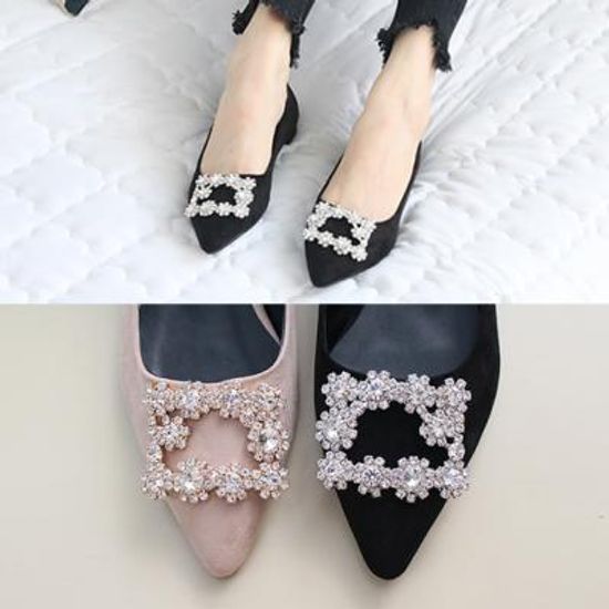 [애슬릿]스웨이드 큐빅 뾰족코 플랫슈즈 1cm