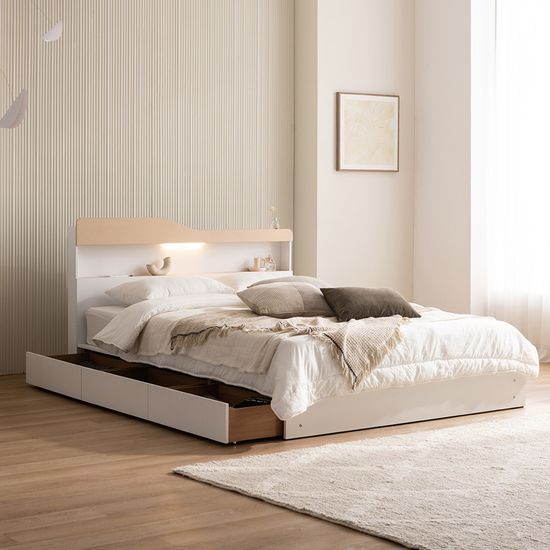 호텔라인 서랍수납 조명 침대 (퀸 매트별도) KC737