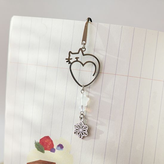 써지컬스틸 눈꽃 고양이 책갈피 금속 북마크 겨울