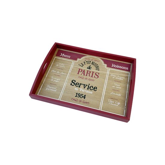 레드 내츄럴 우드 파리 카페 일러스트 데코 트레이