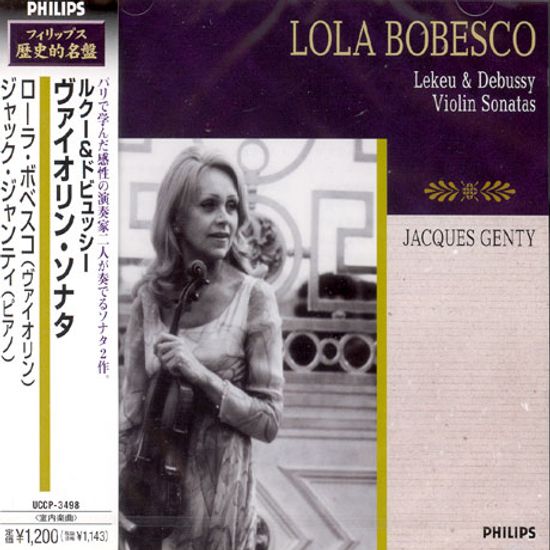 VIOLIN SONATA IN G MAJOR ETC/ LOLA BOBESCO/ JACQUES GENTY