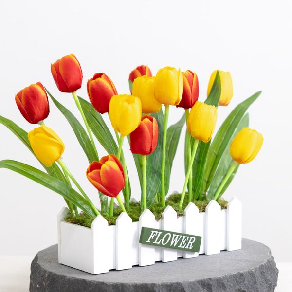 튤립 조화 화분 비비드 울타리set 39x24cm 3컬러 소품