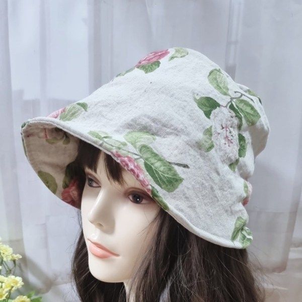 [애슬릿]린넨 장미 나염 벙거지 여성 버킷햇 봄 모자