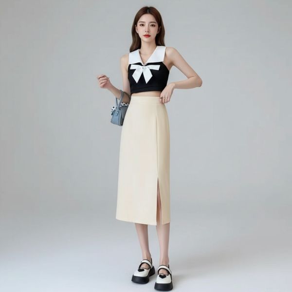 앞 트임 허리밴딩 스커트 여성 데일리 치마 하객룩