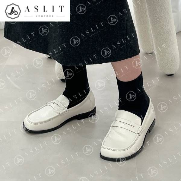 [애슬릿]여성 사선 스퀘어 페니 플랫 로퍼 단화 구두