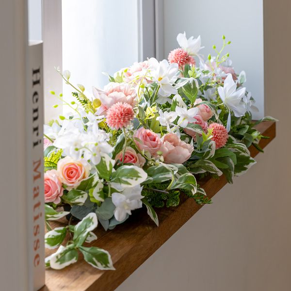 장미 센터피스 조화 핑크 82x18cm 꽃 테이블 장식