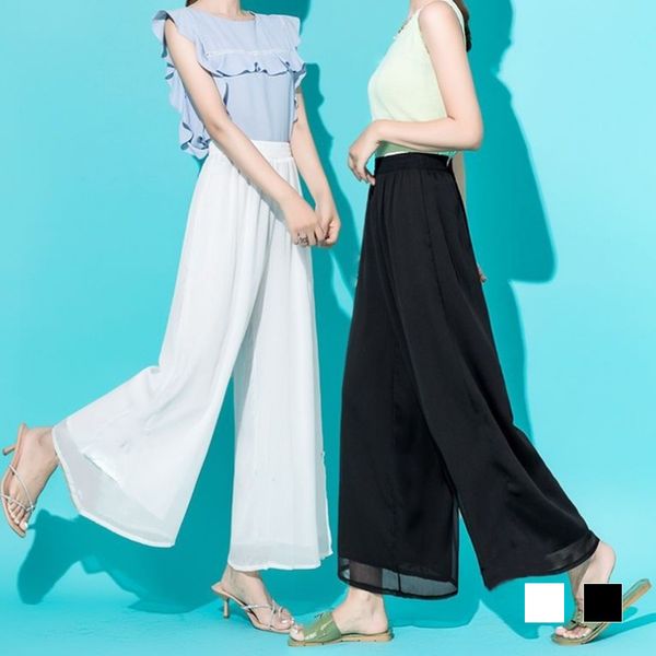 설아 쉬폰 밴딩 통바지 여성 데일리 편안한 팬츠
