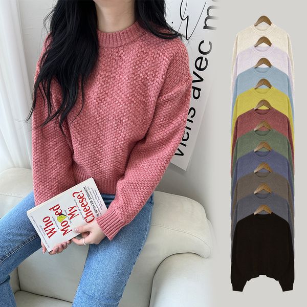 넬라 라운드 박시핏 캐시울 니트 여성 기본 스웨터