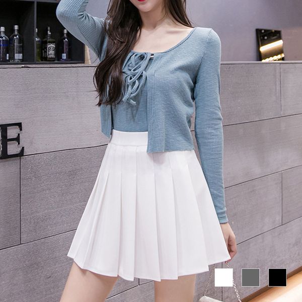 체리루 무지 밴드 플리츠 스커트 여성 데일리