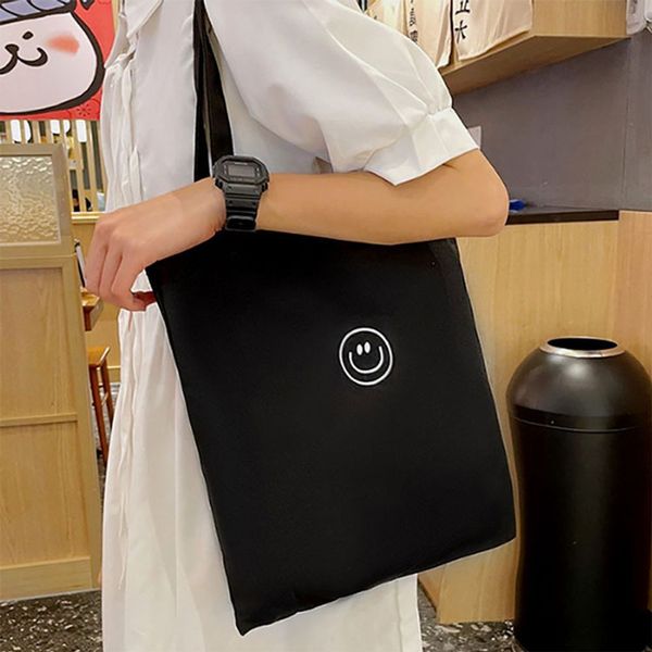 캔버스 숄더백 스마일무늬 데일리 에코백 보조가방