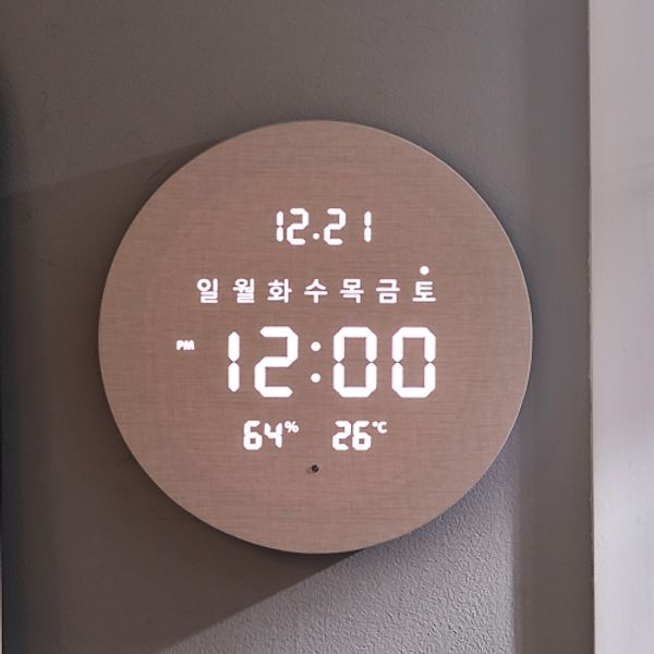 플라이토 무선 루나 데이 온습도 LED 벽시계 19cm