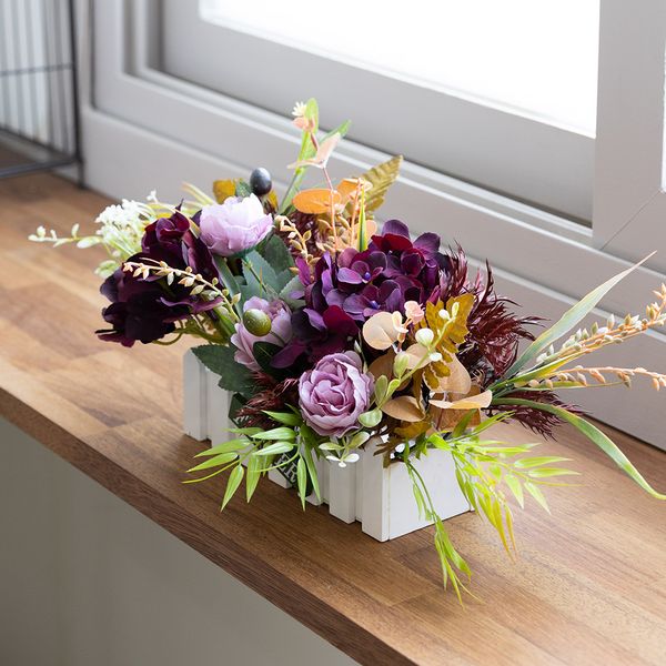 수국 조화 화분 가을 울타리 set 49x22cm 2컬러 소품