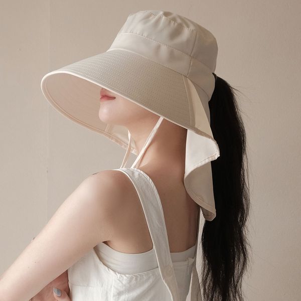 와이드 챙 턱 끈 벙거지 썬캡 바캉스 모자