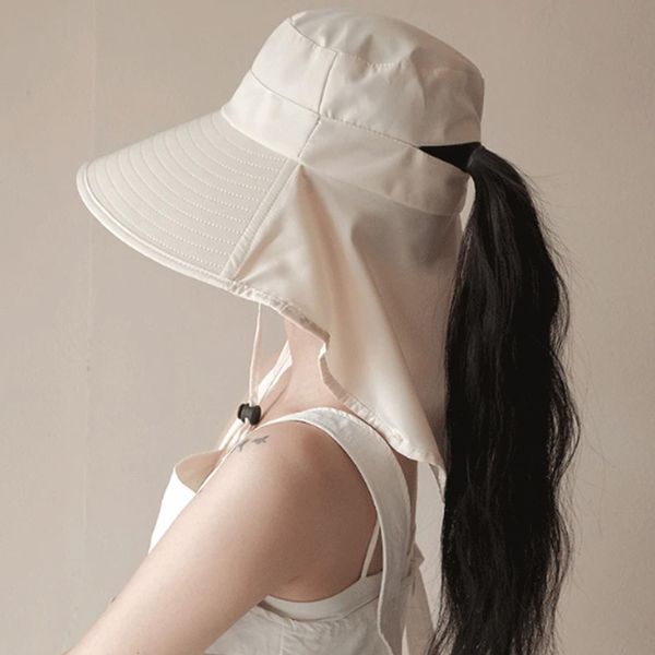 와이드 챙 턱 끈 벙거지 썬캡 바캉스 모자