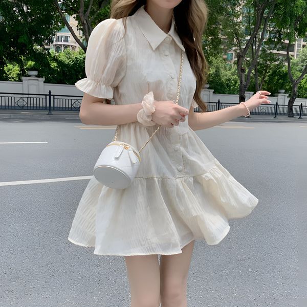 여성 꾸안꾸 데일리 미호 퍼프소매 미니 원피스