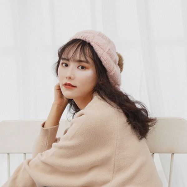 프랑 방울 니트 베레모(핑크)/리얼토끼털 겨울 빵모자