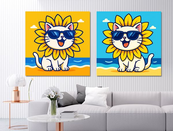 노랑 해바라기 고양이 그림 돈들어오는 인테리어 액자