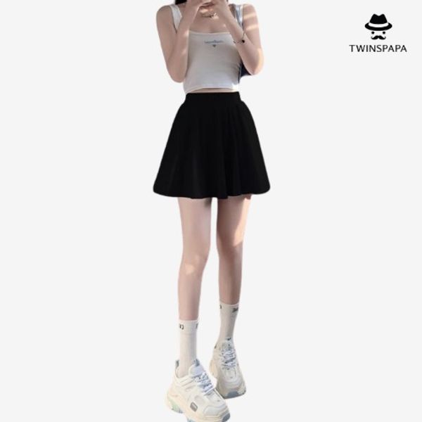 여성 3부 밴딩 속바지 일체형 플리츠 스커트 P0000TYG