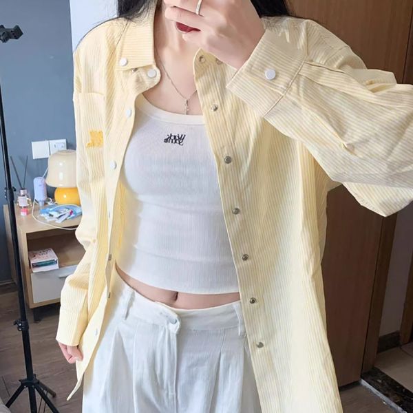 카라 스트라이프 자수 캐주얼 아우터 긴팔 셔츠