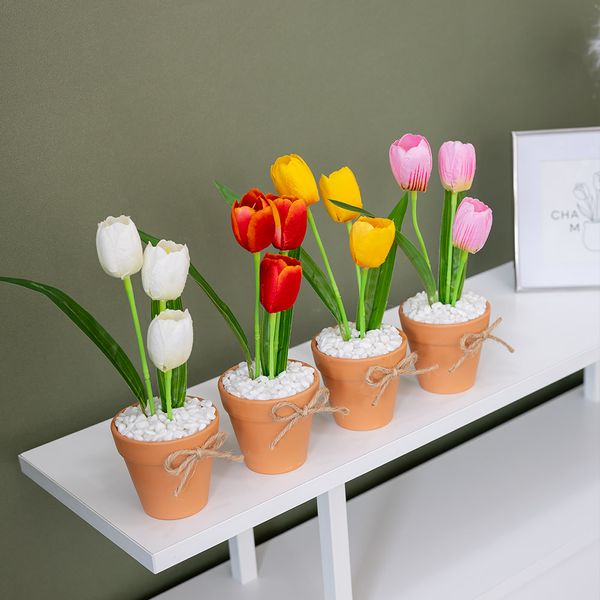 튤립 조화 화분 세송이 set 12x24cm 4컬러 인테리어