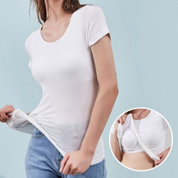 캡 내장 모달 티셔츠 노브라 스판 기능성 홈웨어 잠옷