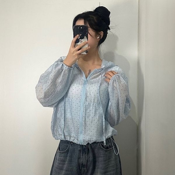여성 여름 시스루 도트 후드 바람막이 자켓 점퍼 2종