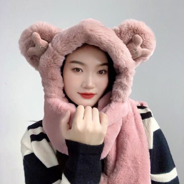 큐티베어 일체형 후드 머플러 모자목도리 후드머플러