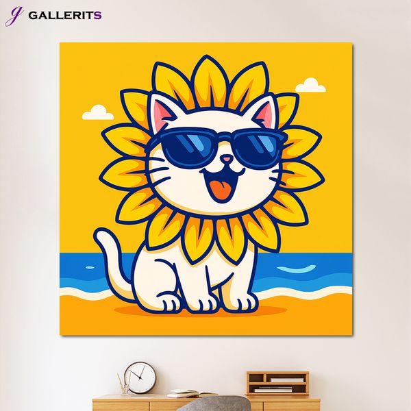 노랑 해바라기 고양이 그림 돈들어오는 인테리어 액자