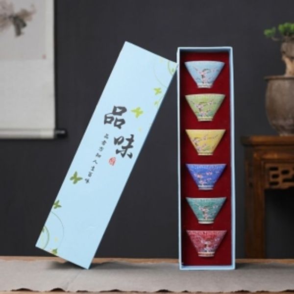레트로 플라워 다기 찻잔 6p 세트 70ml 매화 사케잔[W