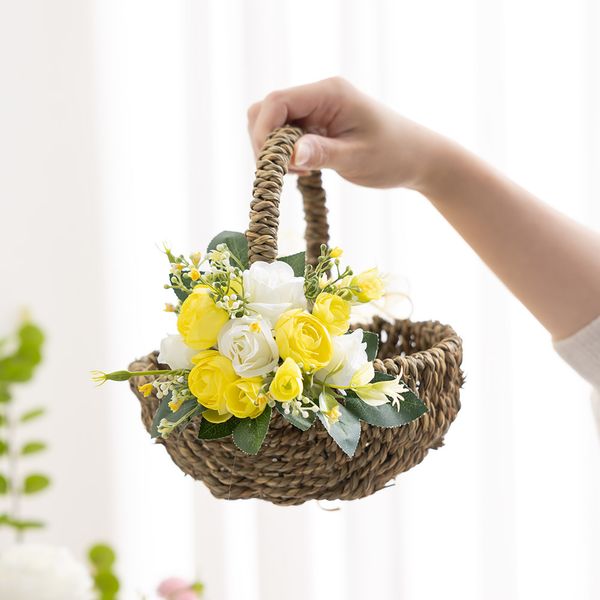 장미 조화 꽃 바구니 셀프웨딩 화이트 화동 set 18cm