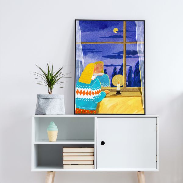푸른밤 밝은달 (Art Print) / 일러스트 액자