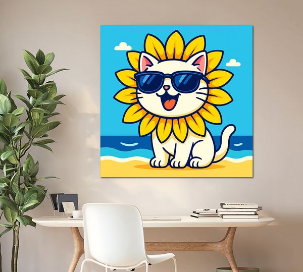 노랑 해바라기 고양이 그림 돈들어오는 인테리어 액자