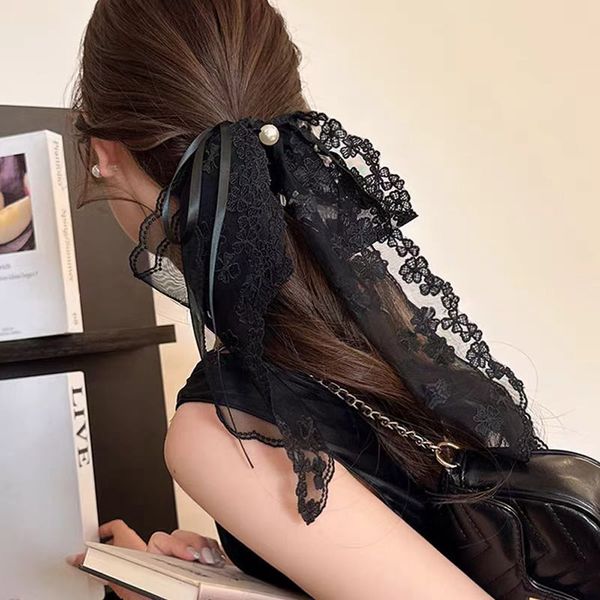 예쁜 쉬폰 레이스 왕 리본 집게 머리 핀 장식 헤어 삔