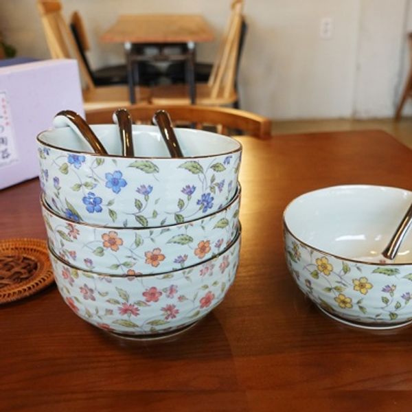 아리타 미조가미 플라워 면기 우동기 우동스푼 4P SET