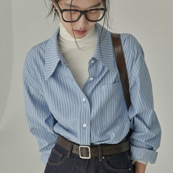 스트라이프 캐주얼 여성셔츠 봄 가을 오버핏셔츠