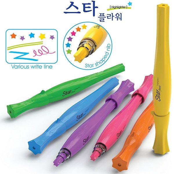 모리스 다양한 필기선 별꽂 형광펜 Star Flower 1다스