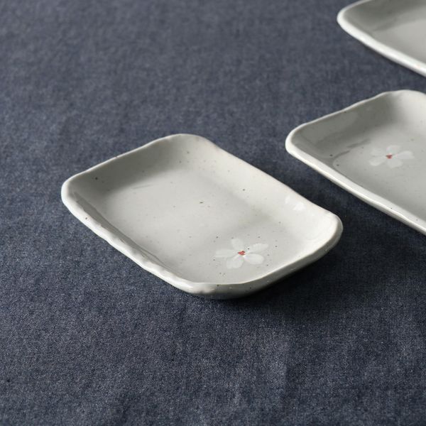 꽃 고백자 국산 도자기 직사각 생선접시 3size 택1