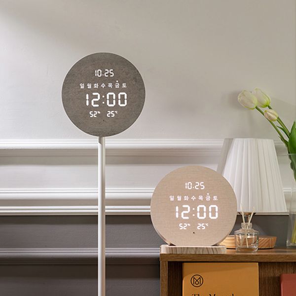 플라이토 무선 루나 데이 온습도 LED 벽시계 19cm