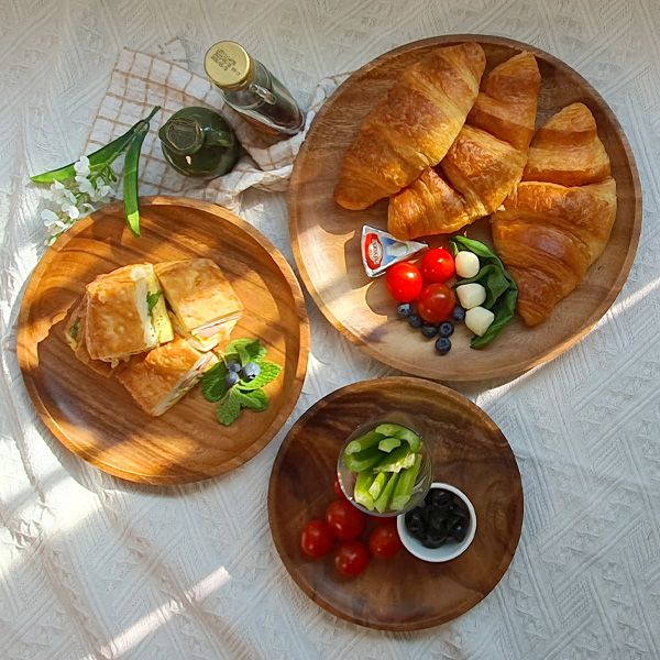 Holin 아카시아 통원목 수제 우드 원형 플레이트 (대)