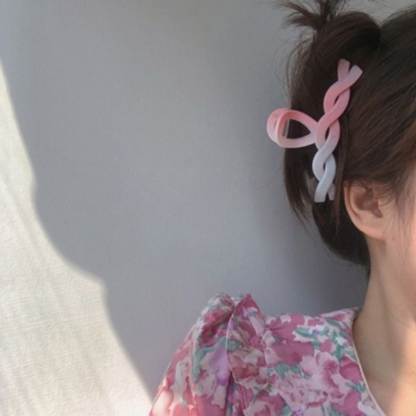 핑크 사각 꼬임 웨이브 헤어 집게핀 고정핀 헤어집게
