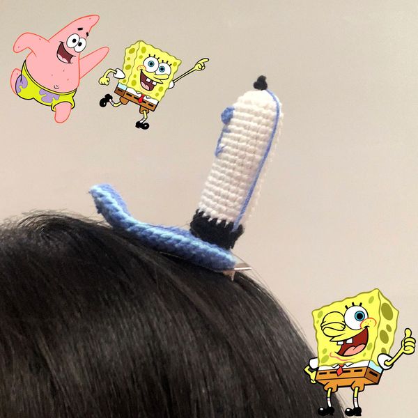 스펀지밥 집게리아 모자 머리 헤어 집게 핀 삔 클립