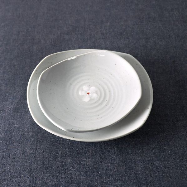 꽃 고백자 국산 도자기 둥근 사각접시 4size 택1 