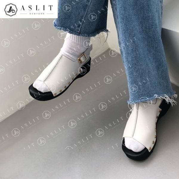 [애슬릿]토 오픈 사이드 찡 통굽 키높이 슬링백 샌들