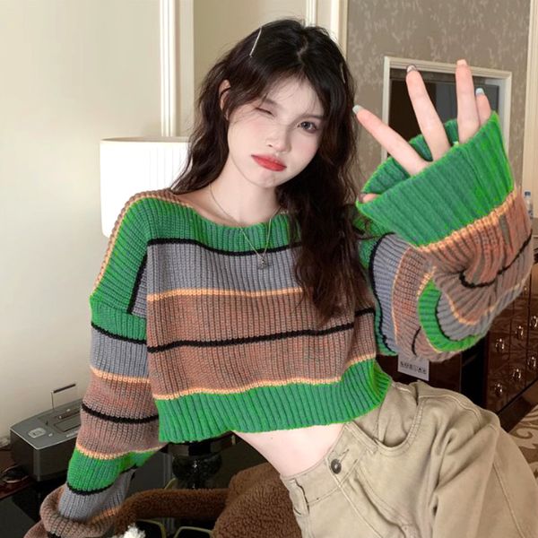 그린라인 오프숄더 크롭 니트