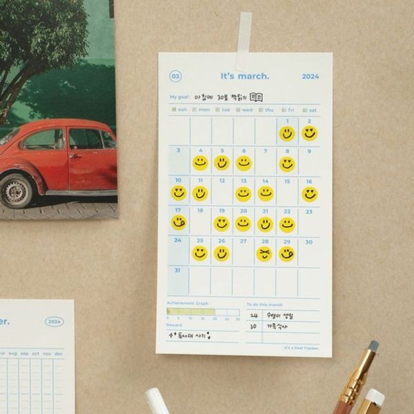 2024 골트랙커 캘린더 휴대용 월별 스케쥴 관리 달력[