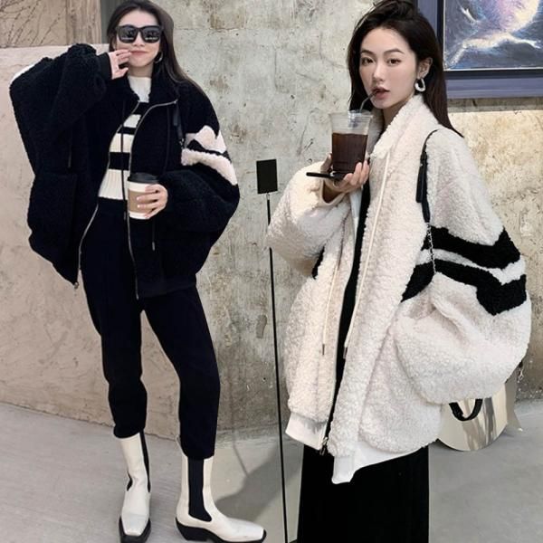 여자 두줄 양털점퍼 오버핏 두줄 점퍼