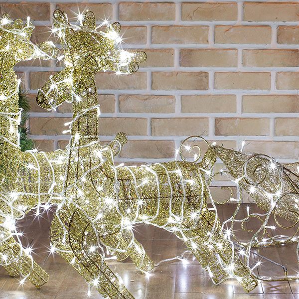 [도토로]140cm LED 골드 반짝이 사슴 썰매 장식 세트(