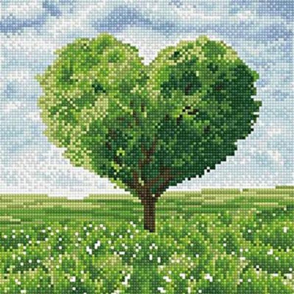 그린 하트 나무 캔버스 보석십자수 30x30