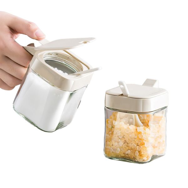 사각 양념병+스푼  세트, 양념 유리 병 300ml J326-O