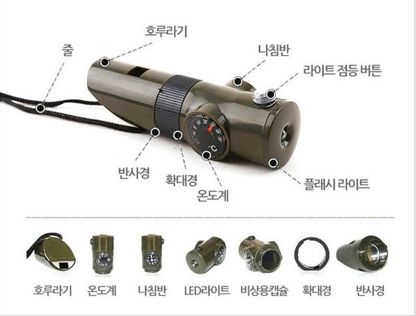 확대경 나침반 LED 미니 후레쉬 랜턴